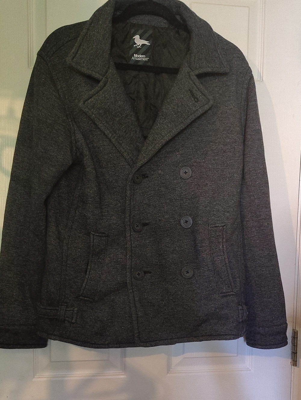 Modern Amusement Men's Dark Gray Double-Breasted Peacoat